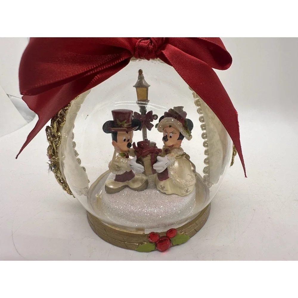 Disney Parks Mickey Minnie Victorian Jeweled Glass Christmas Ornament